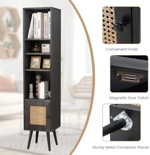 Giantex 4-Tier Bookcase with Door, 54" Freestanding Slim Narrow Book Cab...