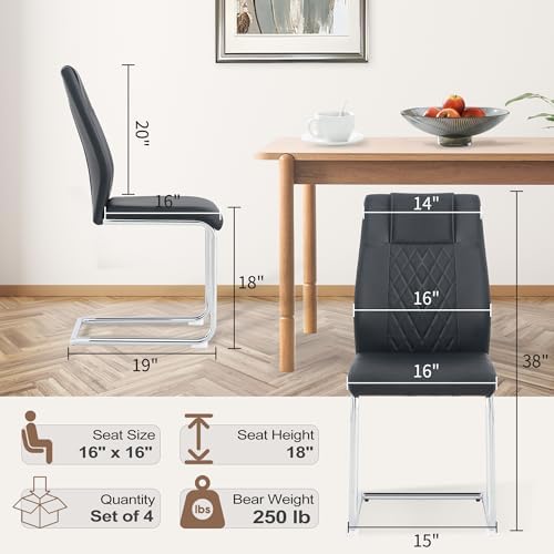 cinkehome Modern Black Dining Chairs Set of 4 with Silver Metal Legs, High Ba...