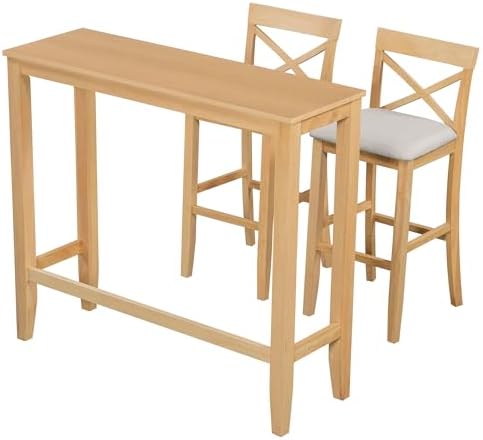LUMISOL 3 Piece Pub Table and Chair Set, Small Wood Counter Height Bar Table ...