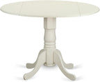 East West Furniture DLSI3-WHI-15 3 Piece Dining Room Furniture Set Contains a Round Dining Table with Dropleaf and 2 Baby Blue Linen Fabric Upholstered Chairs, 42x42 Inch, Linen White