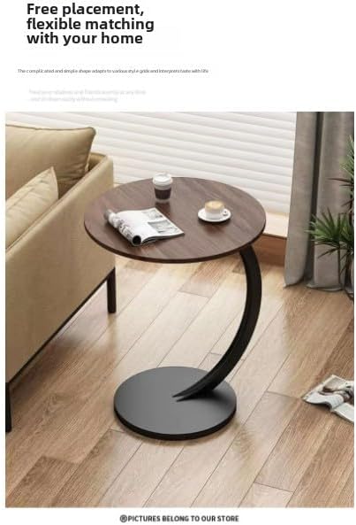 C-Shaped End Table Side Table Wood Sofa Table with Metal Frame for Living Roo...