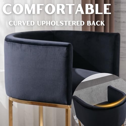RIVOVA Black Velvet Bar Stools Set of 2, 24" Contemporary Upholstered Fa...