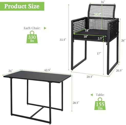 Tangkula 3 Pieces Outdoor Dining Set, PE Rattan Patio Furniture Set with Fold...