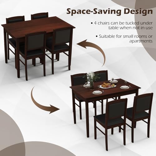 GIANTEX 5-Piece Dining Table Set for 4, Wooden Kitchen Table and Chairs with ...