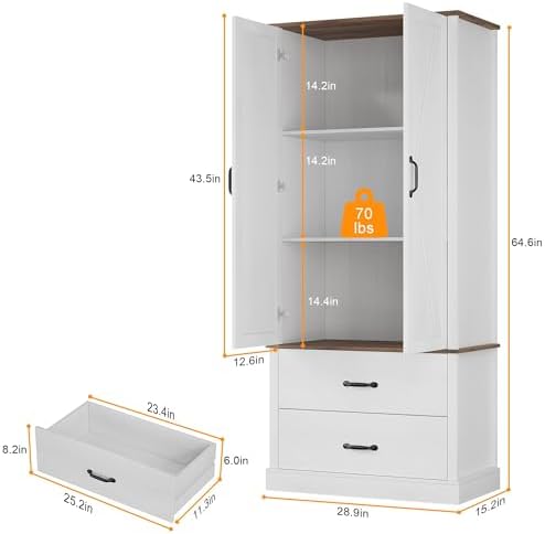 GarveeHome Kitchen Pantry Cabinet, Farmhouse Storage Cabinet with Barn Doors,...