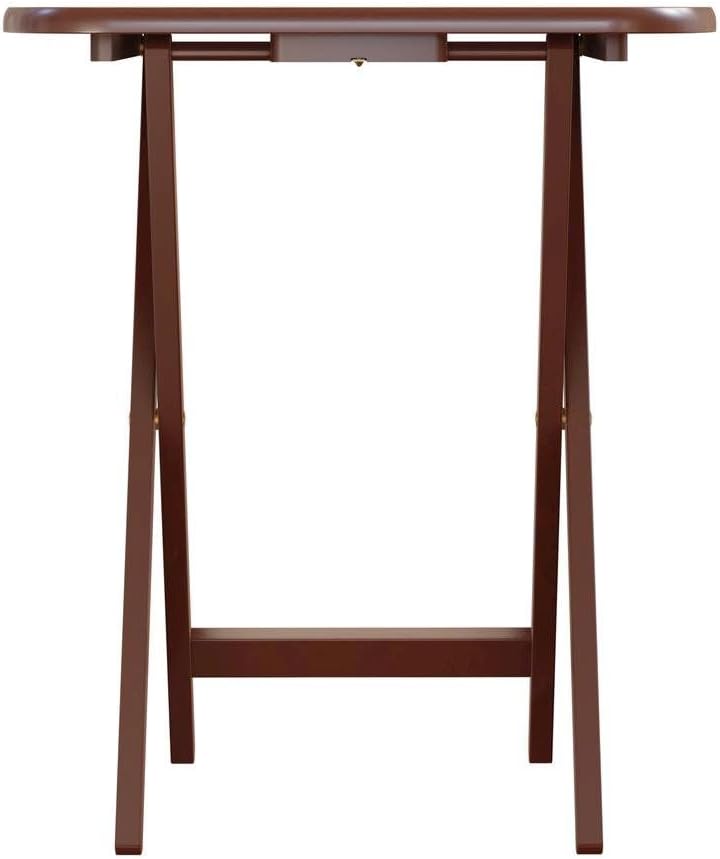 Furnifact Walnut Snack Table Set – Folding TV Trays with Stand for Dining, Wo...