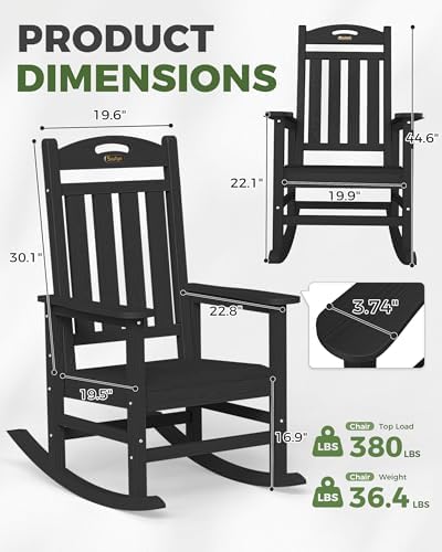 Outdoor Rocking Chair Set of 2,HDPE Patio Rocking Chair,All Weather | Relax i...