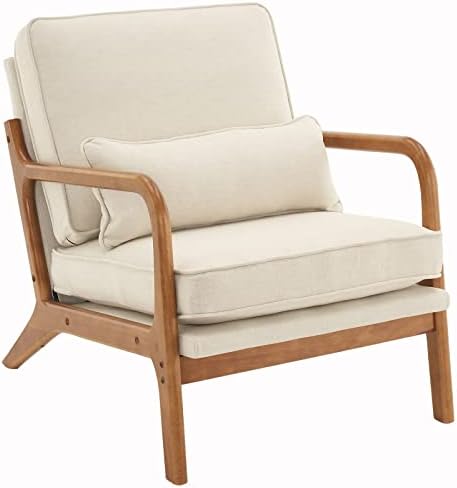 Bonnlo Fine Beige Accent Chairs Set of 2, Upholstered Mid Century Modern Loun...