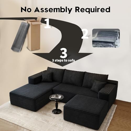 107.5" Cloud Modular Sectional Sofa with 1 Ottoman,Modern Minimalist Uph...