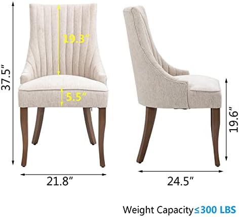 mikibama Linen Dining Chairs Set of 2 Channel Tufted Kitchen Dinner Chair Com...