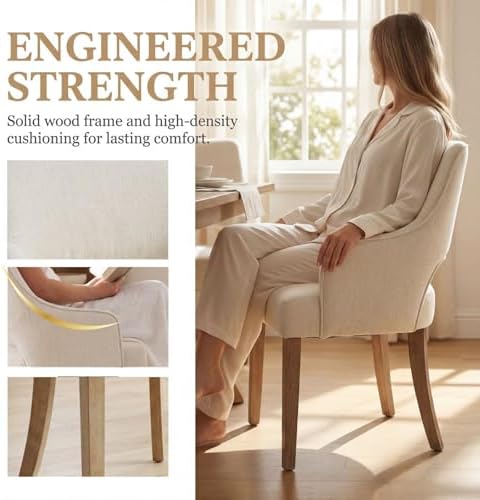 Linen Upholstered Dining Chairs Set of 6 with Arms