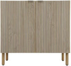 Sango Merk 2-Door Cabinet, Modern Brown Storage Cabinet with Vertical Groove Doors, Adjustable Shelf, Cylindrical Wood Legs, Discreet Metal Finger Pulls, Stylish Furniture for Living or Dining Room