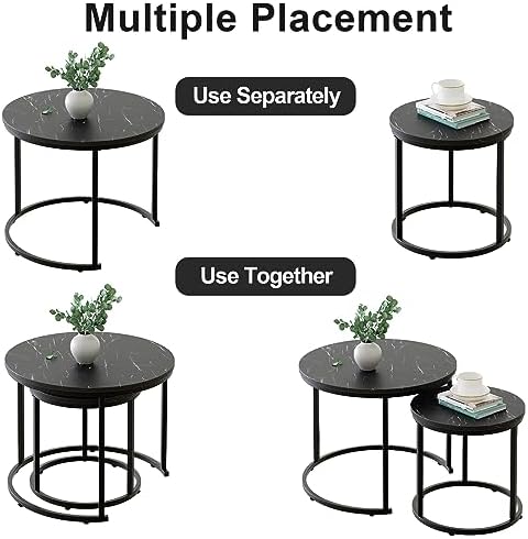 aboxoo Round Nesting Coffee Table Side Set of 2 End Tables for Living Room Be...