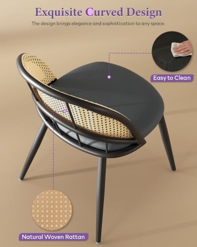 Black Rattan Dining Chairs Set of 4, Dining Room Chairs for Kitchen