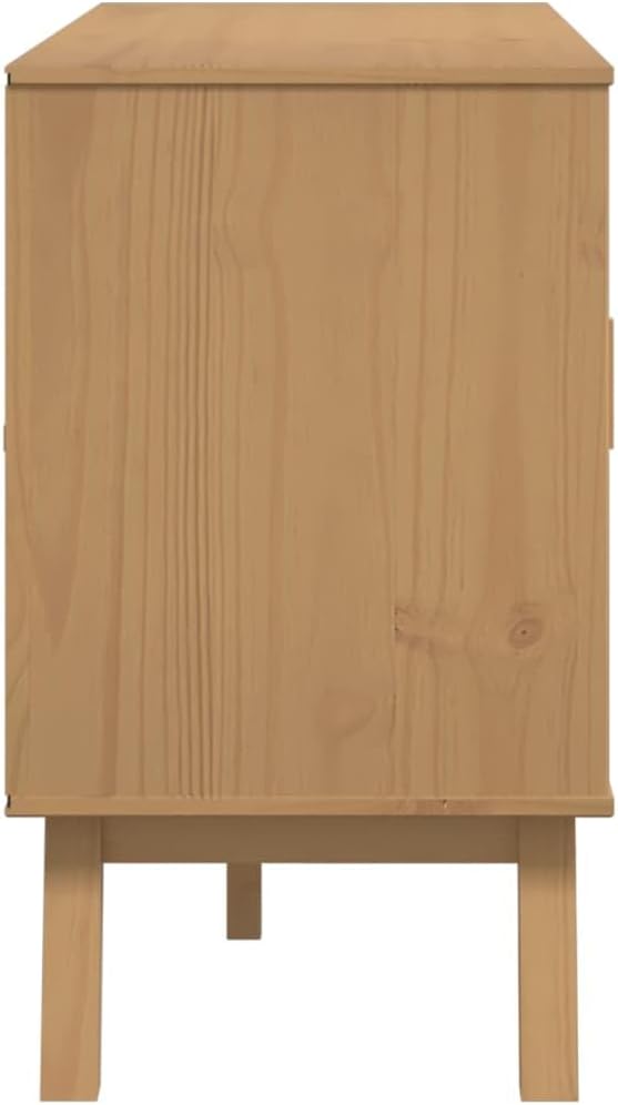 White and Brown Solid Pine Wood Sideboard with Multiple Drawers and Doors for...