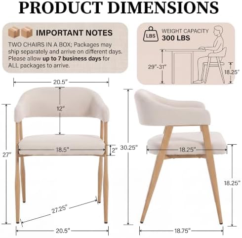 HNY Modern Dining Chairs with Arms Set of 2, Cream Linen Upholstered Chairs