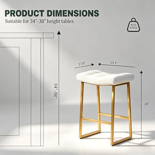 RNKSFX White & Gold Counter Height Bar Stools Set of 3 for Kitchen Counte...