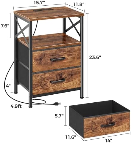 Huuger Nightstand Set of 2 with Charging Station, USB-C Port, End Tables