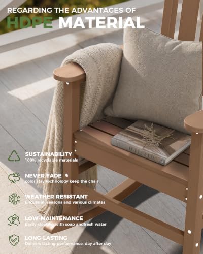 Outdoor Rocking Chair, HDPE Patio Rocking Chair, All Weather,Teak