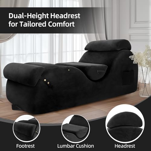 Chaise Lounge Chair for Yoga, Chaise Lounge with Headrest, Waist Pad, Foot Pa...