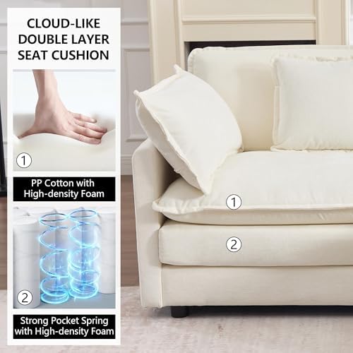 Tmsan 76.7" Beige White Cloud Couch, Small L Shape Sectional Sofa, 2 Sea...