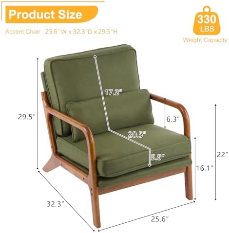 Bonnlo Dark Green Linen Accent Chairs Set of 2,Upholstered Mid Century Modern...
