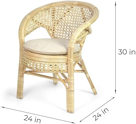 Set of 4 Pelangi Handmade Rattan Dining Wicker Chairs Natural Color w/Cream C...