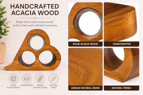 Handmade Solid Acacia Wood Wine Bottle Holder, 3-Bottle Heart Wine Rack, Rust...