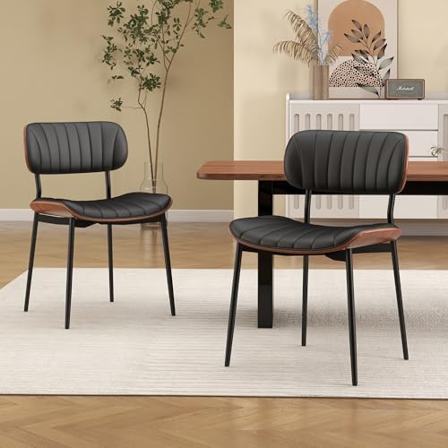 Modern Dining Chairs Set of 6,Upholstered PU Leather Kitchen Chairs,Black