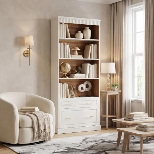 LITTLE TREE 72.8-Inch Tall 4-Shelf Bookcase with 2 Drawers