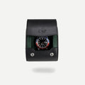 DailyWatch | Personalized Watch Roll Travel Case For 1 Watches - Handmade Genuine Leather Travel Case With Custom Engraving of Name or Initials - Black Green