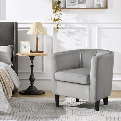 Yaheetech Barrel Accent Chair, Upholstered Modern Armchair, Gray