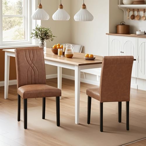 VECELO Upholstered Dining Chairs Set of 6, Modern PU Leather High Back Chairs...