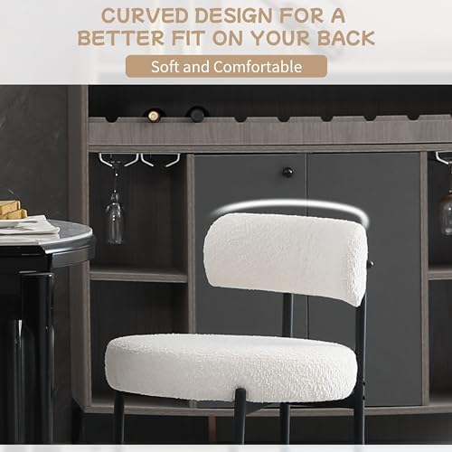 White Dining Chairs Set of 4 Round Upholstered Boucle Dining Room Chairs Mid-...