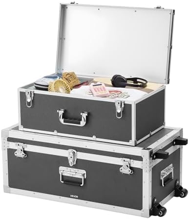 VEVOR Storage Trunk, Set of 2, Wooden Suitcase Storage Boxes with Padlocks, L...
