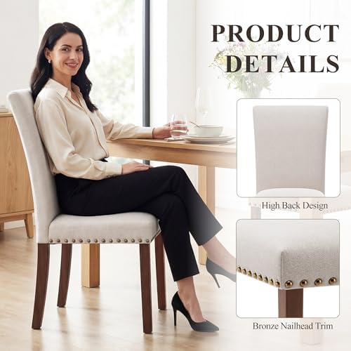COLAMY High Back Upholstered Dining Chairs Set of 2, Beige