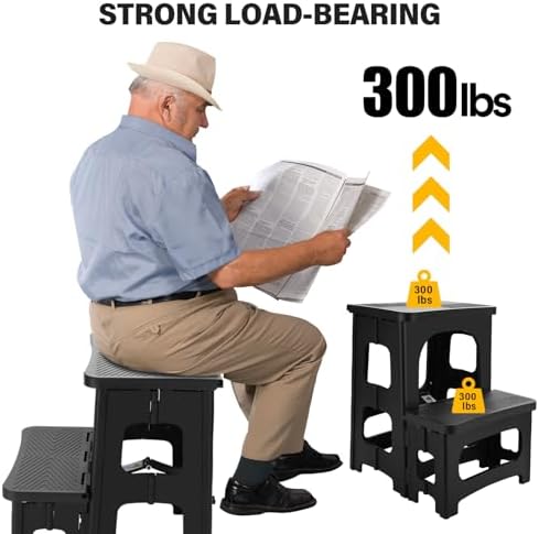 Folding 2-Step Stool for Adults, Non-Slip Collapsible Footstool for Office