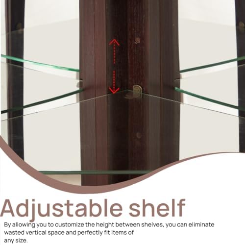 70" Lighted Corner Curio Cabinet,Inside Mirror Corner Glass Display Case...
