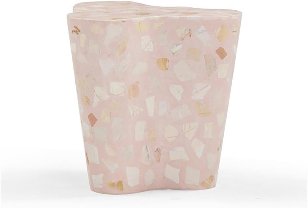 Pemberly Row Contemporary Slab Terrazzo Side Table, Sunset Pink Finish, Concr...