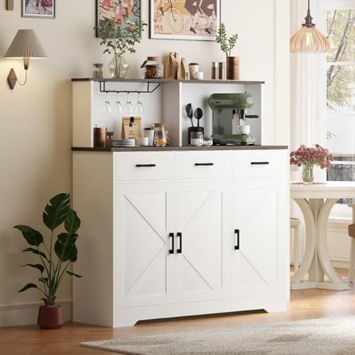 GarveeHome Farmhouse Sideboard Buffet Cabinet with Microwave Stand, Barn Door...