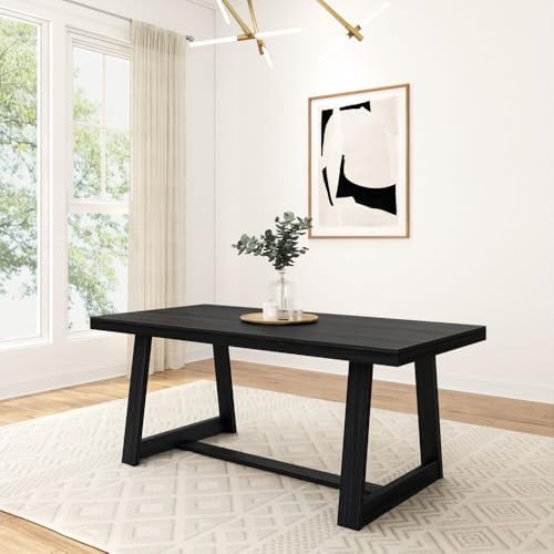 Plank+Beam Classic 72 Inch Dining Table, Rectangular, Black Wirebrush