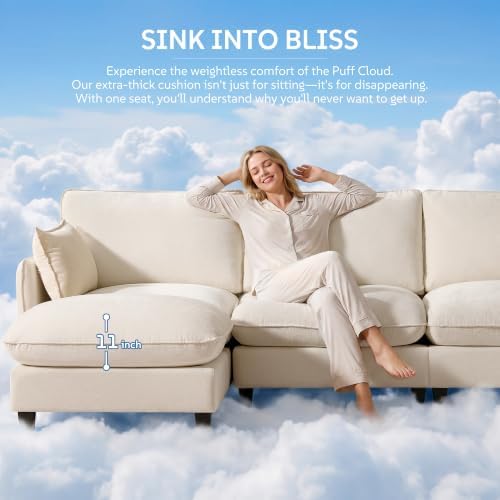 Ihanherry 139" Oversized V-Shaped Modular Sectional Couch, 9-Seater Clou...