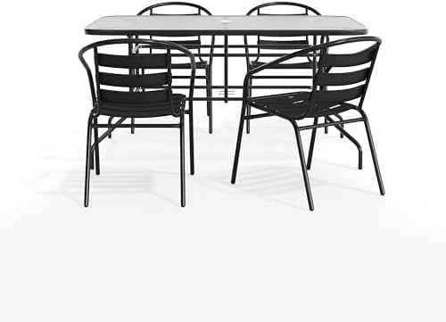 Flash Furniture Glass Table with 4 Chairs, Black, 5-Piece Set