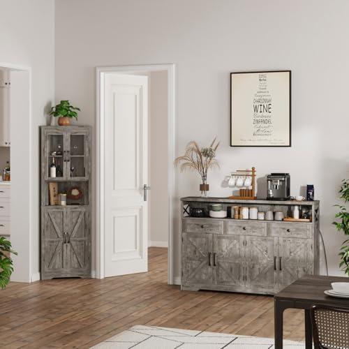 51" Farmhouse Buffet Sideboard Cabinet with Drawers and Barn Doors, Storage
