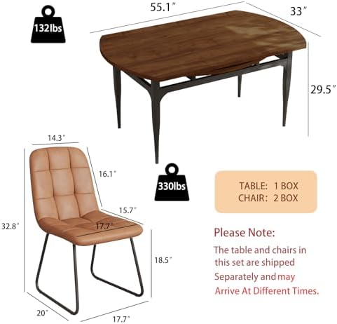 HIPIHOM 55‑Inch Extendable Dining Table Set with 4 Upholstered Chairs and Met...