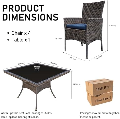 5 Pieces Dining Sets for 4 with Rattan Wicker Dining Set Chairs and Square Ta...