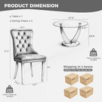 47.2 Inch Round Glass Dining Table Set for 4, Silver Round Kitchen Table with 4 Upholstered Velvet Accent Chairs, 5 Piece Modern Dining Room Set, for Home, Apartment, Kitchen - Blue Chairs