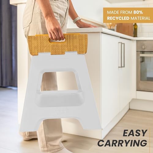 Vigar Compact Folding Step Stool, 16 in 2 Step, Gray Bamboo Print