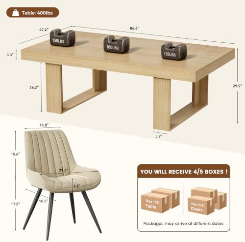 Miereirl 9-Piece Modern Farmhouse Dining Table Set, 86.6" x 47.2" S...