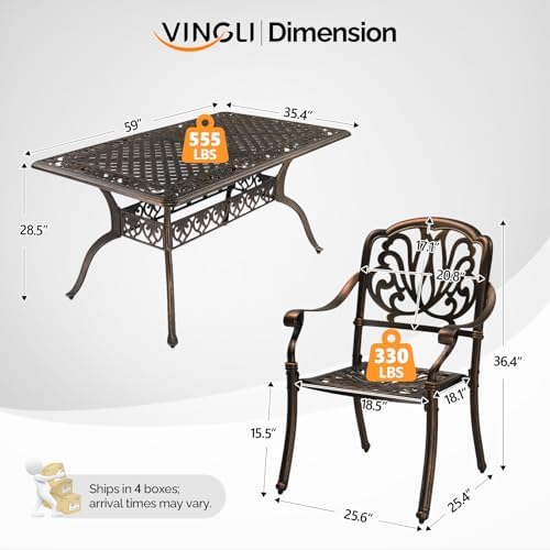 VINGLI 7-Piece Outdoor Dining Set, Cast Aluminum Patio Furniture Set for 6 wi...